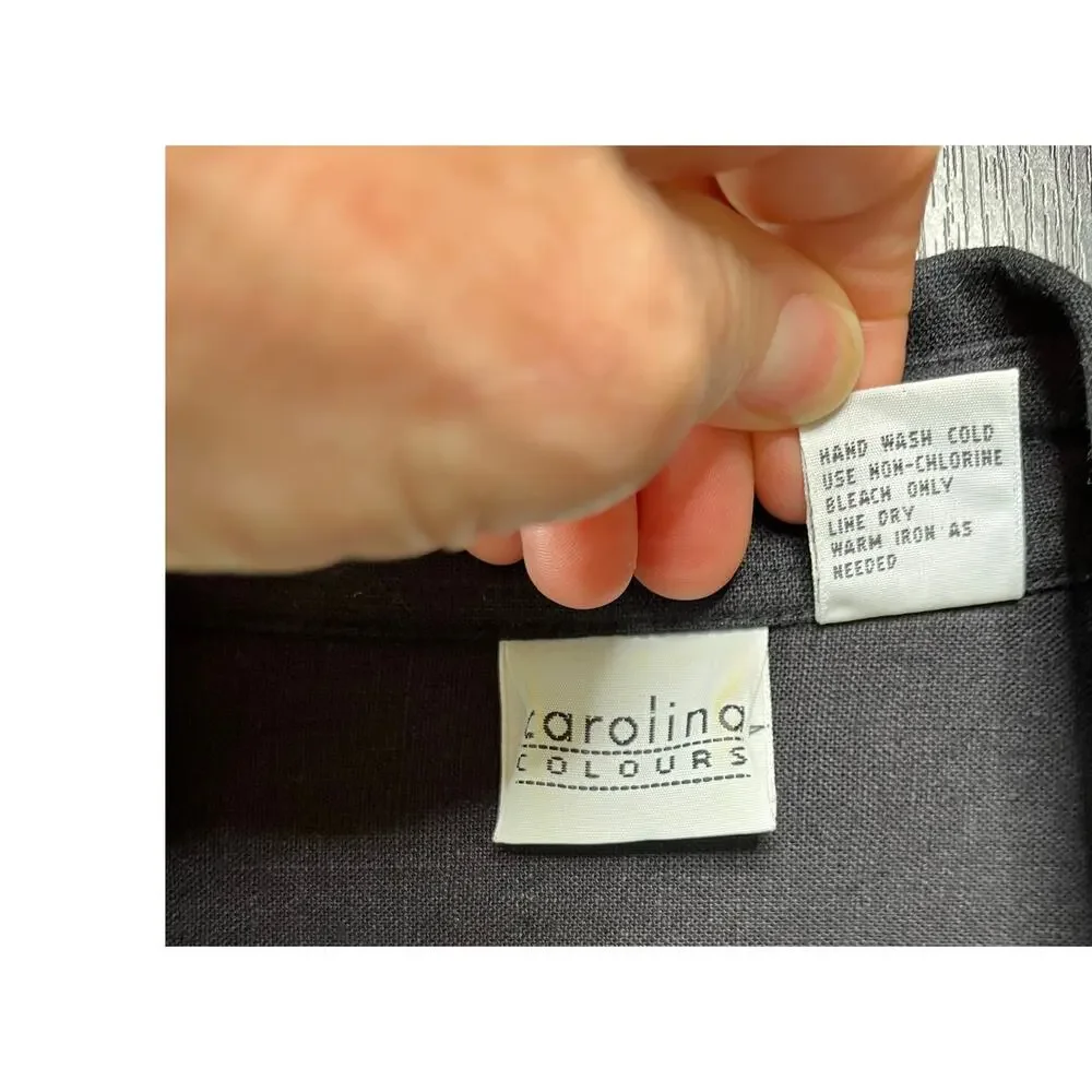 Vintage 90's Carolina Colours Black Linen Blend Front Button Maxi Dress